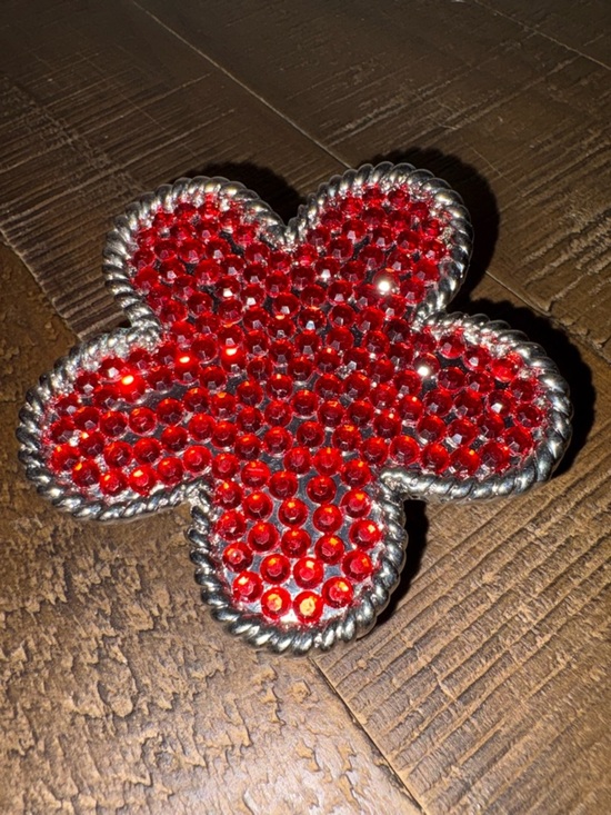 Accessories - Red Rhinestone Floral Belt Buckle